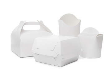 Wall Mural - Set of different paper containers for food on white background