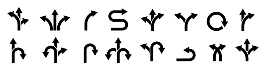 way direction arrow sign. three arrow, way sign, road direction icon vector. three-way direction arr