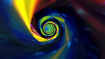 Wall Mural - Loop of Abstract hypnotic dark colorful hyperspace vortex warp tunnel through time and space animation. Loop Sci-Fi interstellar travel through wormhole in hyperspace vortex tunnel. 
