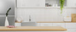 © bongkarn - Wooden kitchen countertop with copy space
