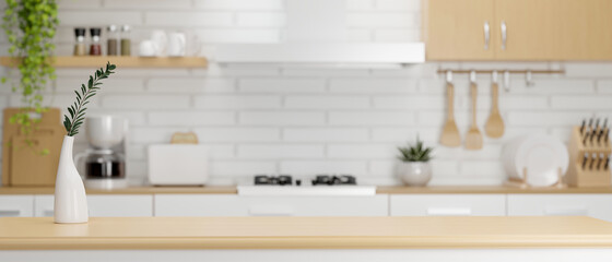 Wall Mural - Close-up, Wooden kitchen countertop with copy space