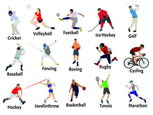 Vector Illustration Set Of Sports Persons, Collection Of Athletes Playing Their Sports	