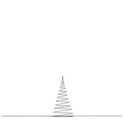 Wall Mural - Christmas tree silhouette line drawing, vector illustration