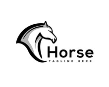 Elegant Head Horse Side View Line Art Logo Design Template Illustration
