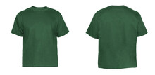 Blank T Shirt Color Forest Green On Invisible Mannequin Template Front And Back View On White Background
