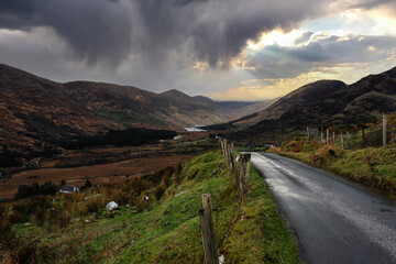 Wall Mural - Road at the Black Valley on an autumn morning, located in county Kerry, south of the Gap of Dunloe and north of Moll's Gap, in Ireland