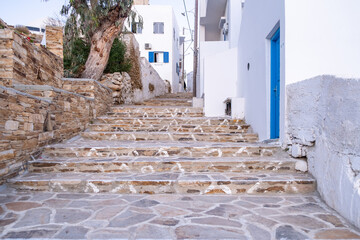 Wall Mural - Cyclades, Greece. Ios, Nios island, Chora. Whitewashed buildings and stone paced stairs