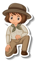 Wall Mural - Girl in safari outfit cartoon character sticker