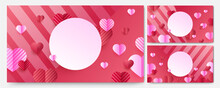 Valentine's Day Love Banner Background. Lovely Stripes Gradient Red Pink Papercut Style Design Background. Design For Special Days, Women's Day, Birthday, Mother's Day, Father's Day, Christmas.