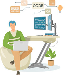Programmer engineering and coding. Programmer working on code for web app development on computer. Concept of script coding and programming in php, javascript, python languages. Software developers