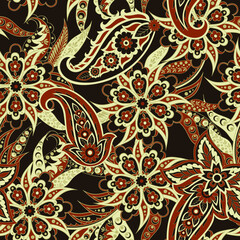  paisley floral vector illustration in damask style. seamless background