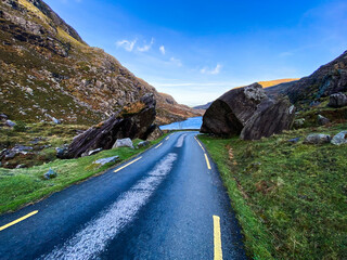 Wall Mural - The winding roads at Gap of Dunloe in Ring of Kerry, a narrow mountain pass running north to south of county Kerry, Ireland