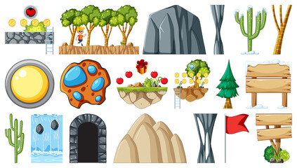 Wall Mural - Set of isolated fantasy space game objects and elements