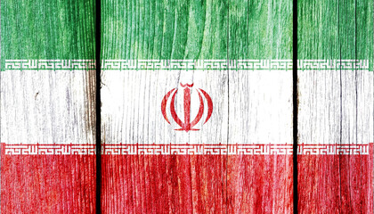 Poster - Grunge pattern of Iran national flag isolated on weathered wooden fence board.