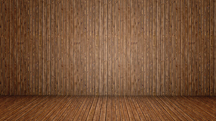 Concept or conceptual vintage or grungy brown background of natural wood or wooden old texture floor and wall as a retro pattern layout. A 3d illustration metaphor to time, material, emptiness,  age 