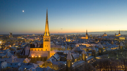 Poster - Winter sunset cityscape of historic Tallinn, Estonia, Europe