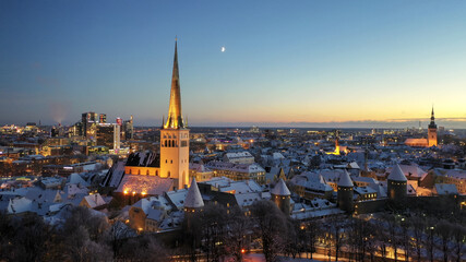 Wall Mural - Winter sunset cityscape of historic Tallinn, Estonia, Europe