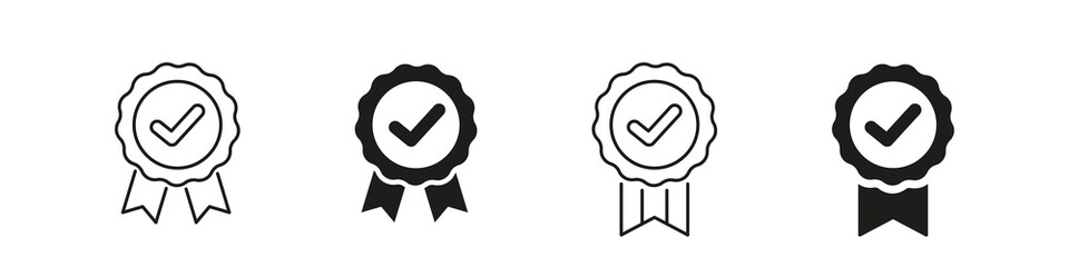 quality certify badge icon. qualification certificate medal. quality award ribbon sign set isolated 