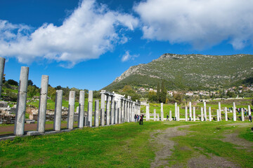 Sticker - City of ancient classical Greece, buildings, columns, ancient theater stadium, ancient Messini