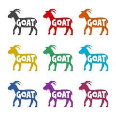 Poster - Goat goat word icon isolated on white background, color set