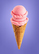 © vitals - Berry double scoop ice cream on violet (very peri) background.