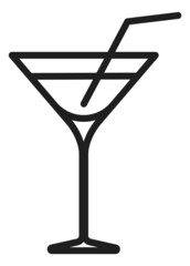 Sticker - Drink glass with cocktail. Alcohol beverage with straw