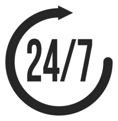 Poster - 24 hours 7 days service icon in black round arrow