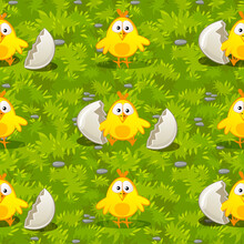Seamless Pattern Newborn Chick In The Nest For Texture.