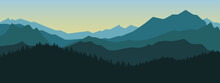 Mountain And Forest Landscape Illustration At Dawn And Dusk