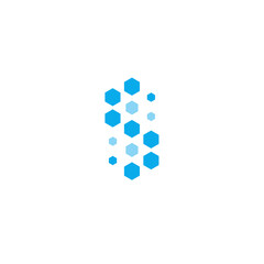 Aufkleber - Letter S, blue hexagons, vector logo template for science.