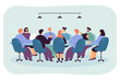 Politician sitting at round table in boardroom. Board of directors with CEO holding formal talk in office room flat vector illustration. Business authority, corporate leader, planning strategy concept