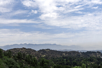 Wall Mural - Hills or mountains covered with trees in Los Angeles area with silhouettes in the background