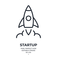 Wall Mural - startup concept rocket editable stroke outline icon isolated on white background flat vector illustr