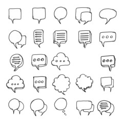 Speech bubble Doodle vector icon set. Drawing sketch illustration hand drawn line eps10