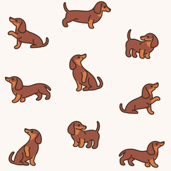 Wall Mural - Cartoon happy dachshund - simple trendy pattern with dogs. Flat vector illustration for prints, clothing, packaging and postcards. 