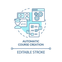 Automatic course creation blue concept icon. Education technology abstract idea thin line illustration. Isolated outline drawing. Editable stroke. Roboto-Medium, Myriad Pro-Bold fonts used