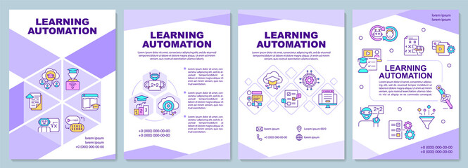 Learning automation brochure template. Education. Booklet print design with linear icons. Vector layouts for presentation, annual reports, ads. Arial Black, Myriad Pro Regular fonts used