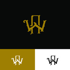 Monogram logo with Initial letter A, W, AW or WA vintage overlapping gold color on black background