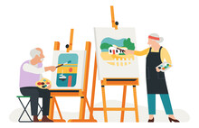 Elderly People Painting Pictures. Old Age Artists