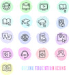 Set Of online School Icons. E-learning icons, watercolors, flat design. Vector icons