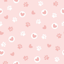Pet Paw Seamless Pattern.Vector Illustration With Paw And Hearts On Pink Background. It Can Be Used For Wallpapers, Wrapping, Cards, Patterns For Clothes And Other.
