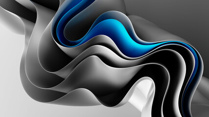 Wall Mural - 3d render, abstract modern minimal white blue background with folded cloth macro, fashion wallpaper with wavy layers
