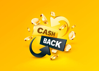 Cash back service, financial payment label. Vector