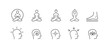 © millering - Yoga vector set. Outline icon collection for buddhist retreat, spiritual practice or Vipassana meditation. Sadhu board. Head with different mental state.
