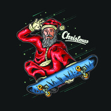 Santa Claus Skateboarder Illustration Vector Graphic