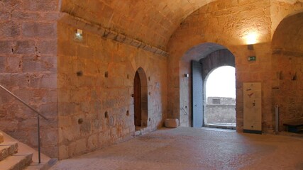 Wall Mural - Interior of the Castle Remains of Peniscola in Castellon, Spain - panning shot