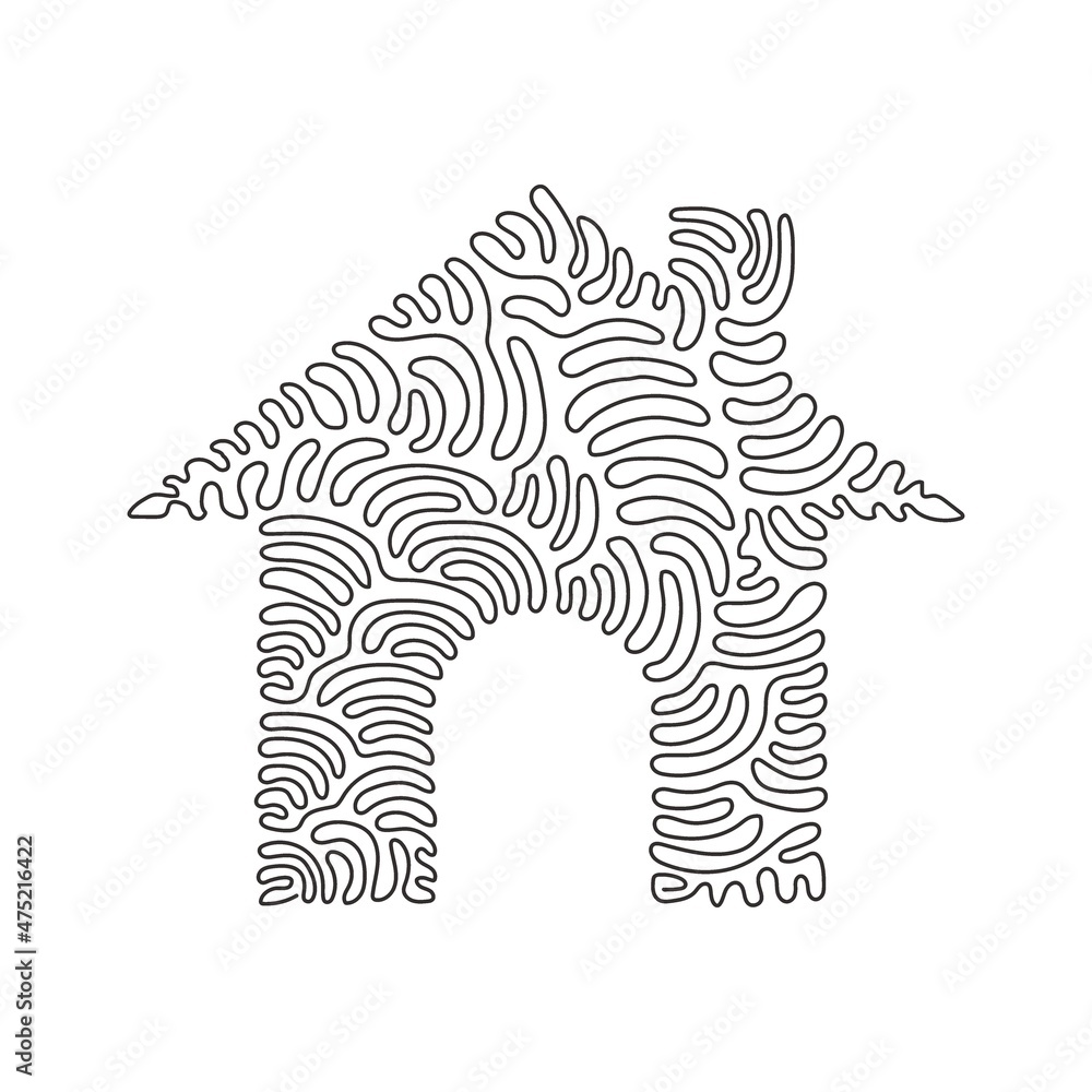 Single continuous line drawing black single house icon, simple style ...