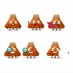 Sticker - Detective orange gummy candy C cute cartoon character holding magnifying glass