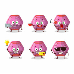 Canvas Print - Pink gummy candy j cartoon character with various types of business emoticons