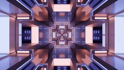Wall Mural - 3d rendering of futuristic kaleidoscopic patterns background in pink and turquoise colors